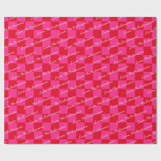 Jouw naam Checker Checkerboard toevoegen Roze en R Cadeaupapier (Vlak)