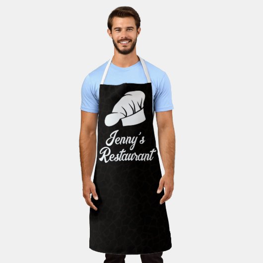 JOUW NAAM Chef Zwart Leopard Print Schort (Gedragen)