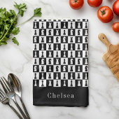 Jouw naam Chess Game Figtern Patroon Black & White Theedoek