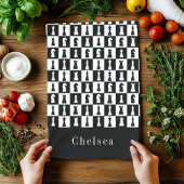 Jouw naam Chess Game Figtern Patroon Black & White Theedoek