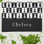 Jouw naam Chess Game Figtern Patroon Black & White Theedoek (Gevouwen)