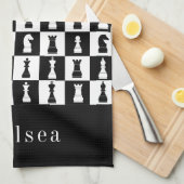 Jouw naam Chess Game Figtern Patroon Black & White Theedoek (Quarter Fold)