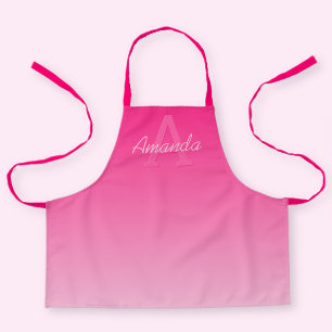 Jouw naam Cute aanpasbare Roze Ombre & Monogram Schort