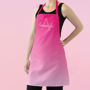 Jouw naam Cute aanpasbare Roze Ombre & Monogram Schort