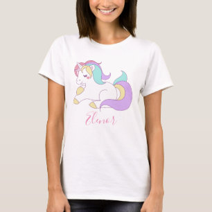 Jouw naam Cute Unicorn toevoegen T-shirt
