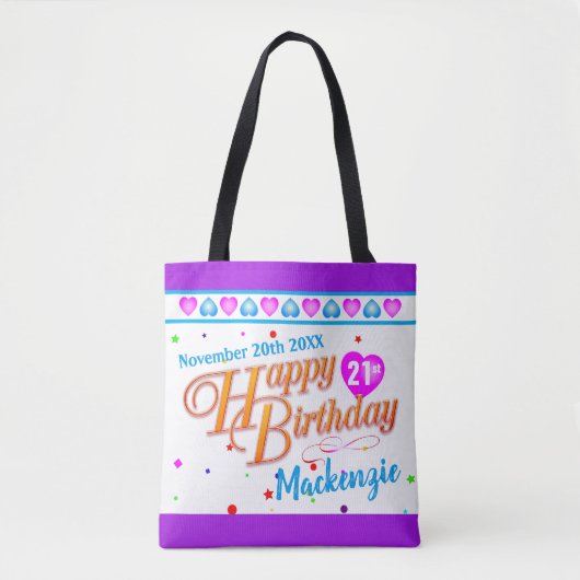 Jouw naam Datum en leeftijd op Happy Birthday 2 Si Draagtas (Voorkant)