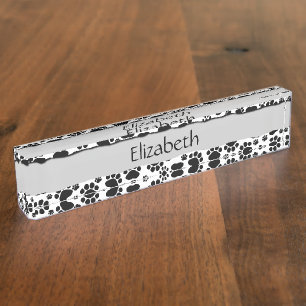 jouw naam - Dog Paws, Paw prints - White Black Naambordje