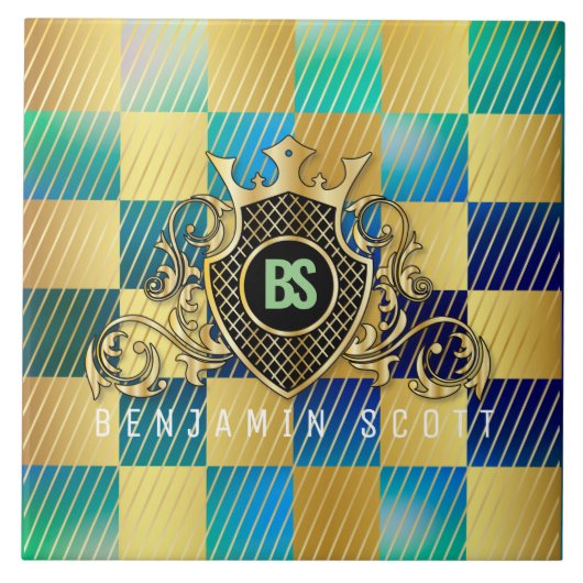 Jouw naam Elegant Gold Monogram Tegeltje (Voorkant)