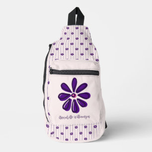 Jouw naam Elegant Violet & Blush Stripes & Blooms Sling Bag