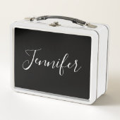 Jouw naam | Elegant wit script op zwart (Voorkant)