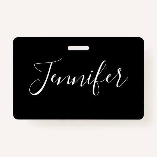 Jouw naam | Elegant wit script op zwart Badge (Voorkant)