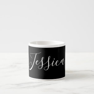 Jouw naam Elegant wit script op zwart Espresso Kop