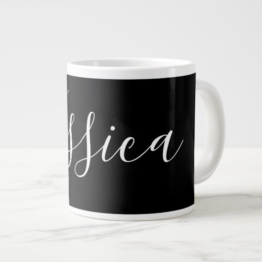Jouw naam | Elegant wit script op zwart Extra Grote Beker (Voorkant rechts)