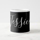 Jouw naam | Elegant wit script op zwart Extra Grote Beker (Voorkant)