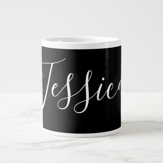 Jouw naam | Elegant wit script op zwart Extra Grote Beker (Voorkant)
