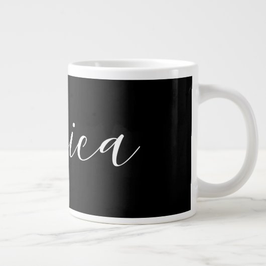 Jouw naam | Elegant wit script op zwart Extra Grote Beker (Rechts)
