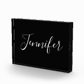 Jouw naam | Elegant wit script op zwart Fotoblokken (Rechts)