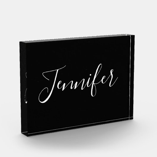 Jouw naam | Elegant wit script op zwart Fotoblokken (Links)