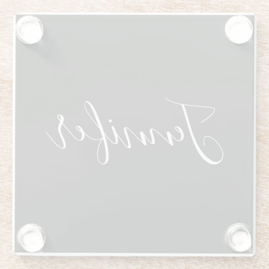 Jouw naam | Elegant wit script op zwart Glazen Onderzetter (Achterkant)