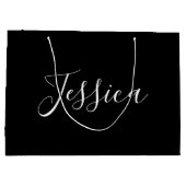 Jouw naam | Elegant wit script op zwart Groot Cadeauzakje (Achterkant)
