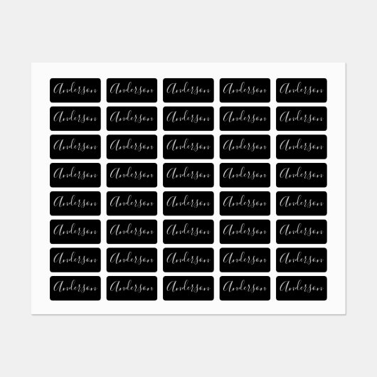 Jouw naam | Elegant wit script op zwart kleding Labels (Vel)
