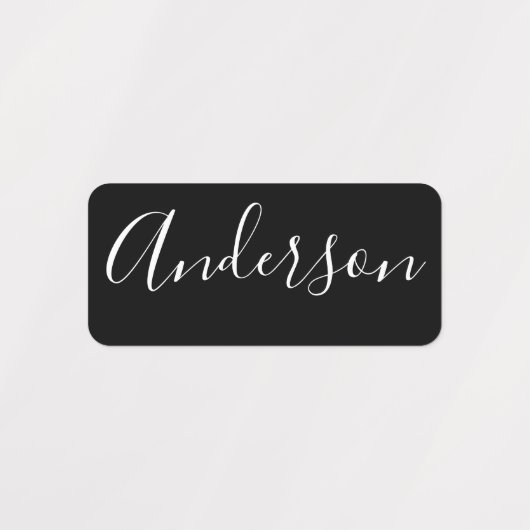 Jouw naam | Elegant wit script op zwart kleding Labels (Design 1)