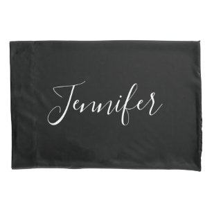 Jouw naam Elegant wit script op zwart Kussensloop
