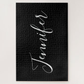 Jouw naam | Elegant wit script op zwart Legpuzzel (Verticaal)