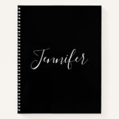 Jouw naam | Elegant wit script op zwart Notitieboek (Voorkant)
