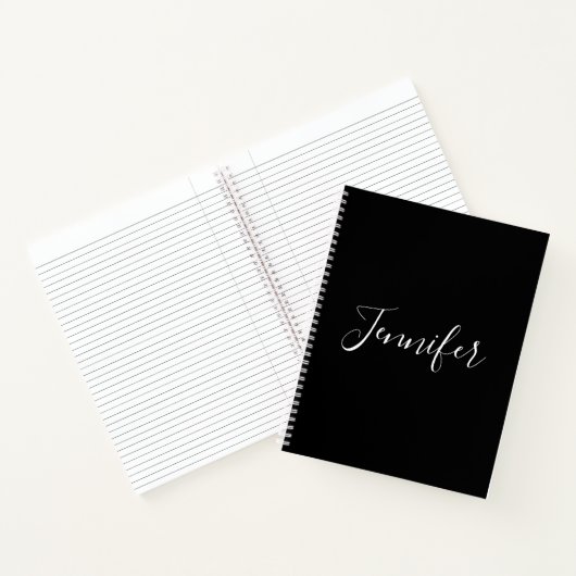 Jouw naam | Elegant wit script op zwart Notitieboek (Binnen)