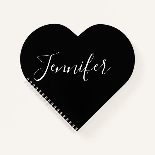 Jouw naam | Elegant wit script op zwart Notitieboek (Voorkant)