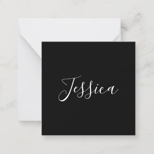 Jouw naam | Elegant wit script op zwart Notitiekaartje (Voorkant)