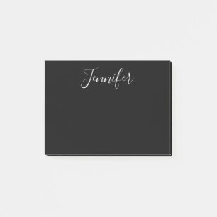 Jouw naam   Elegant wit script op zwart Post-it® Notes