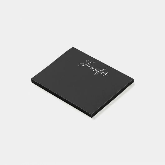 Jouw naam | Elegant wit script op zwart Post-it® Notes (Schuin)