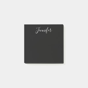 Jouw naam Elegant wit script op zwart Post-it® Notes