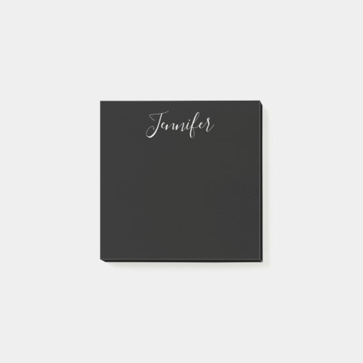 Jouw naam | Elegant wit script op zwart Post-it® Notes (Voorkant)