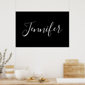 Jouw naam | Elegant wit script op zwart Poster (Keuken)