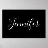 Jouw naam | Elegant wit script op zwart Poster (Voorkant)