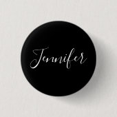 Jouw naam | Elegant wit script op zwart Ronde Button 3,2 Cm (Voorkant)