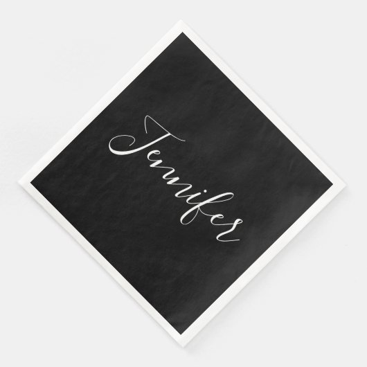 Jouw naam | Elegant wit script op zwart Servet (Hoek)