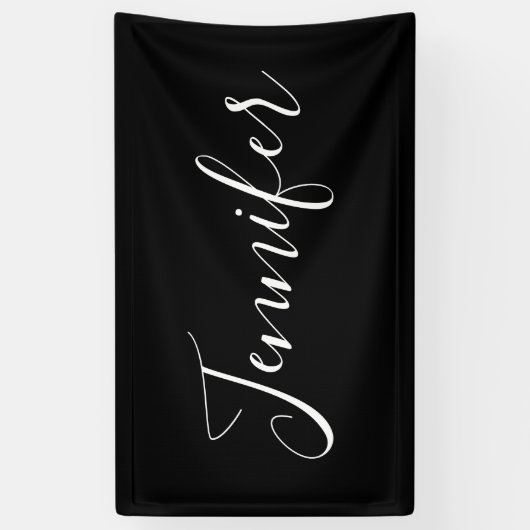 Jouw naam | Elegant wit script op zwart Spandoek (Verticaal)