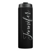 Jouw naam | Elegant wit script op zwart Thermosbeker (Voorkant)
