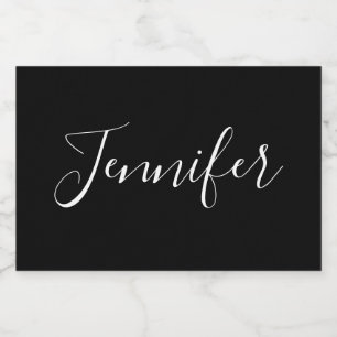 Jouw naam   Elegant wit script op zwart Voedselcontainer Etiket