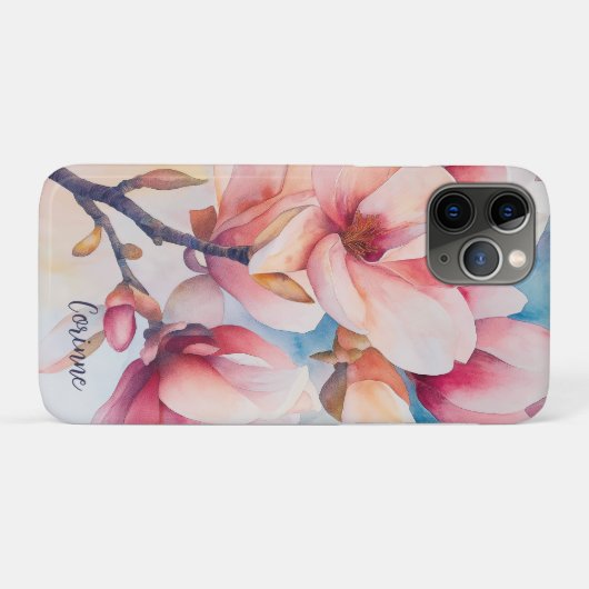 Jouw naam Elegante Roze Magnolia Bloesems Case-Mate iPhone Case (Achterkant (horizontaal))