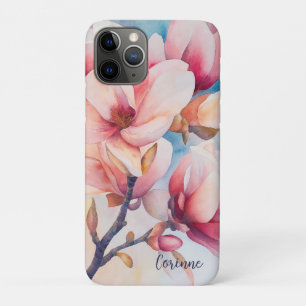 Jouw naam Elegante Roze Magnolia Bloesems iPhone 11 Pro Hoesje