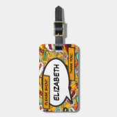 Jouw naam en Bericht Spraak Bubble Fun Retro Bagagelabel (Voorkant verticaal)