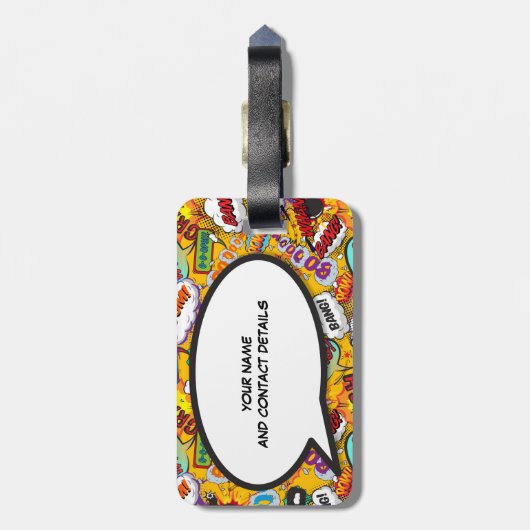 Jouw naam en Bericht Spraak Bubble Fun Retro Bagagelabel (Achterkant verticaal)