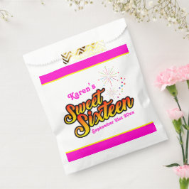 Jouw naam en datum Roze en Geel zoete zestien Bedankzakje