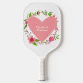 Jouw naam(en) in een bloem hart pickleball paddle (Voorkant)