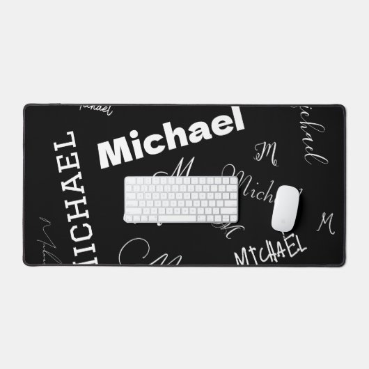Jouw naam en monogram aangepast patroonzwart bureaumat (Keyboard & Muis)